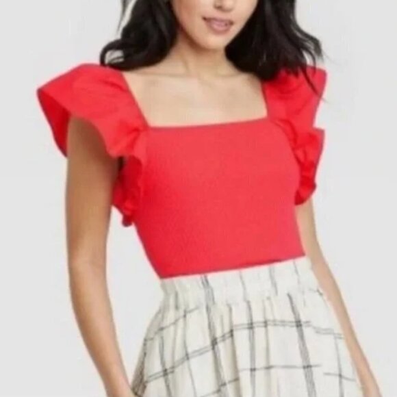 a new day Tops - NWT Woman's Ruffle Ribbed Top A New Day Red
